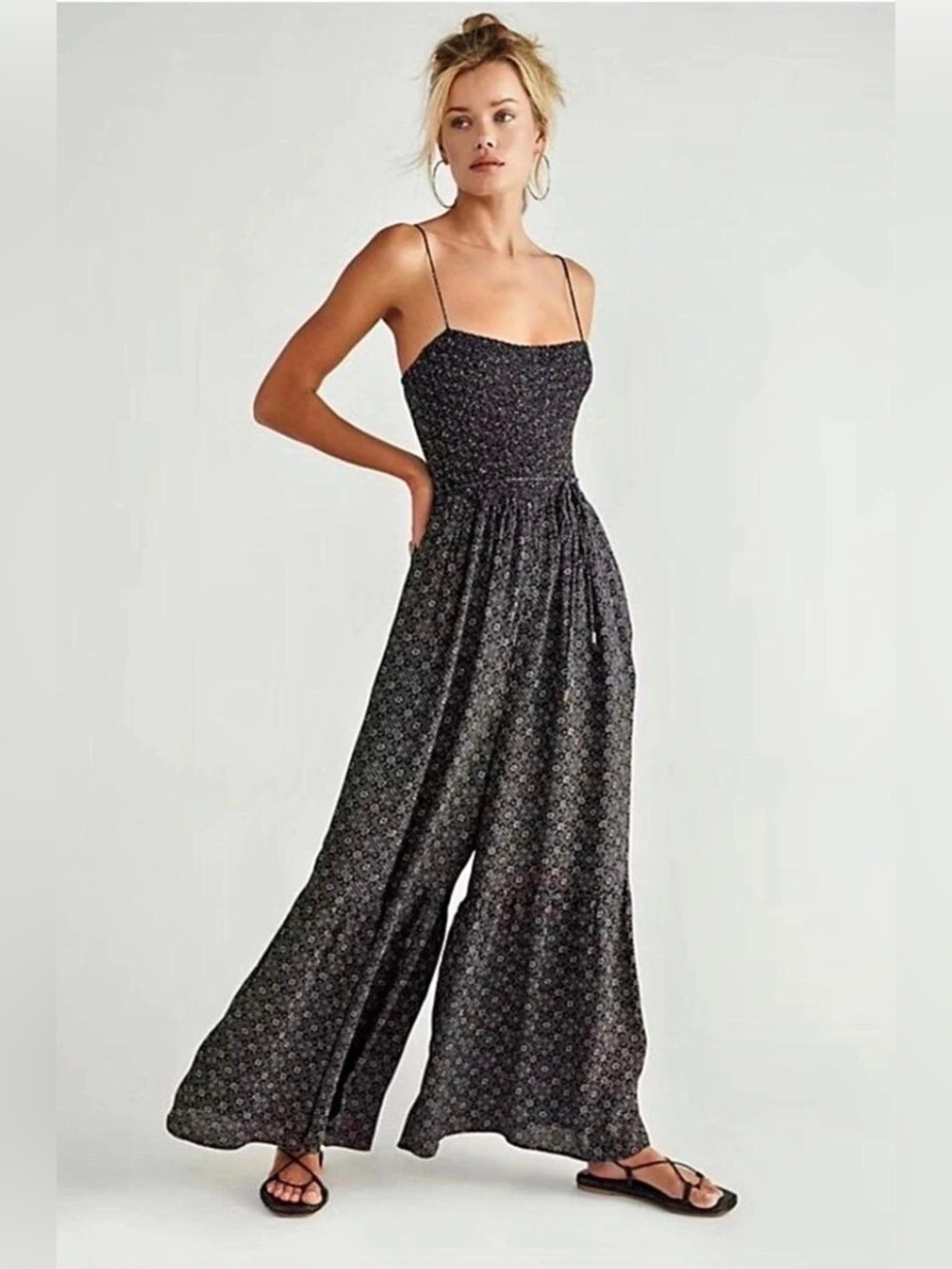 Free People Little Of Your Love Smocked Ditsy Floral Wide Leg - Size Medium